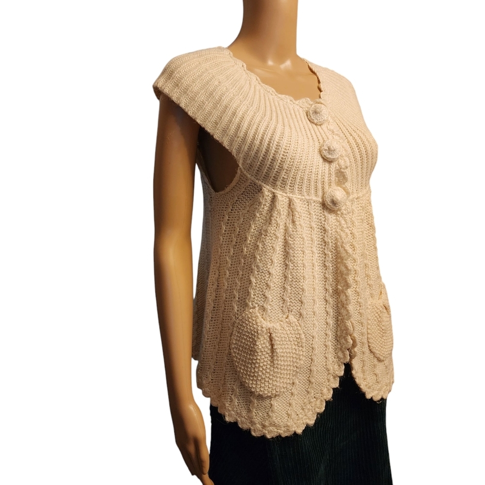 Saint Tropez White Cap Sleeve Knit Cardigan Sweater Size L - Picture 3 of 13